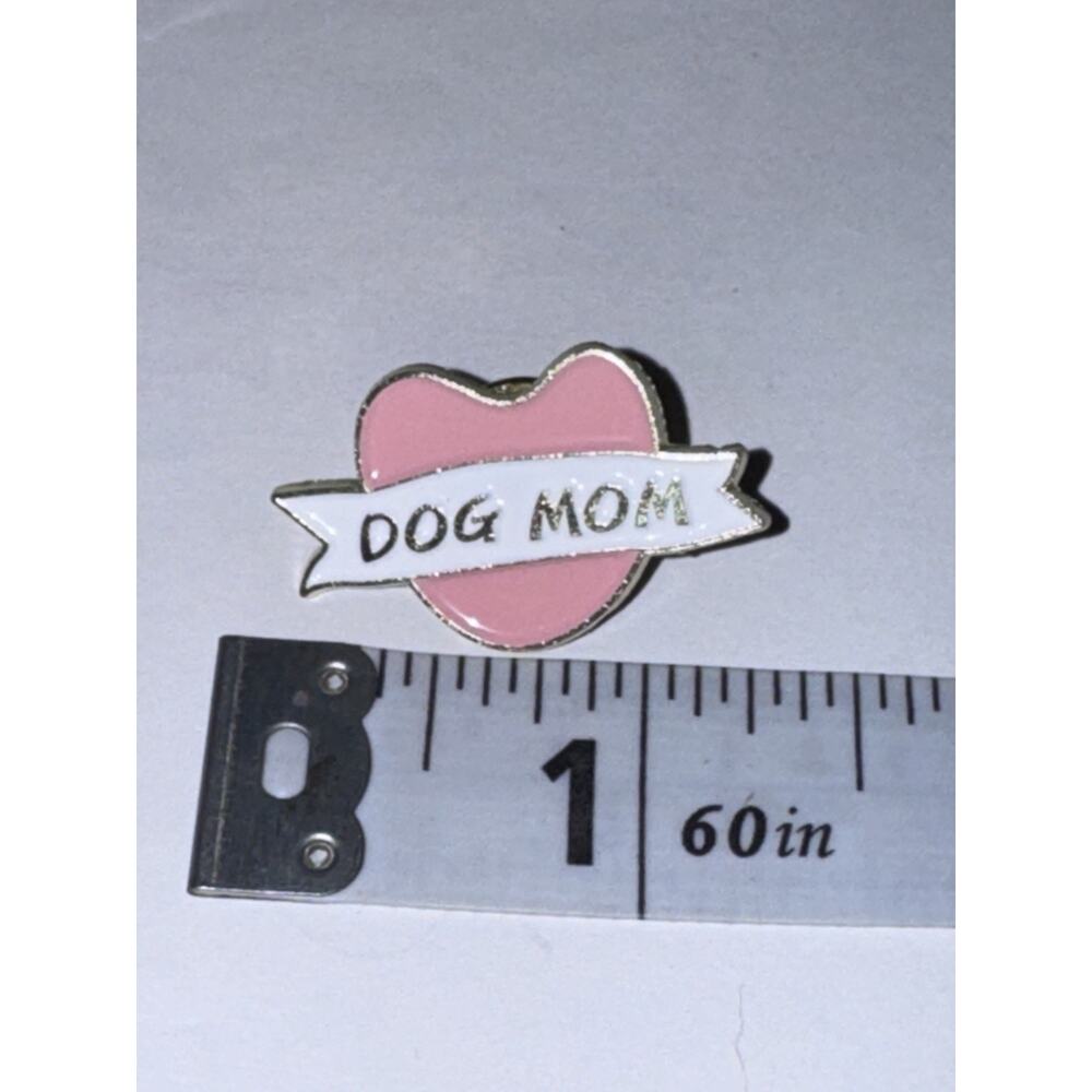 Dog Mom Pink Heart With Ribbon Pin Brooch